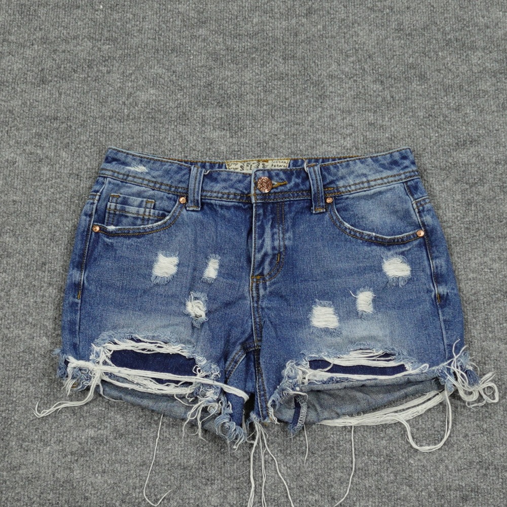 Hot Kiss Shorts Womens 3 Blue Distressed Cici Short Frayed‎ Hem Denim Cut Offs